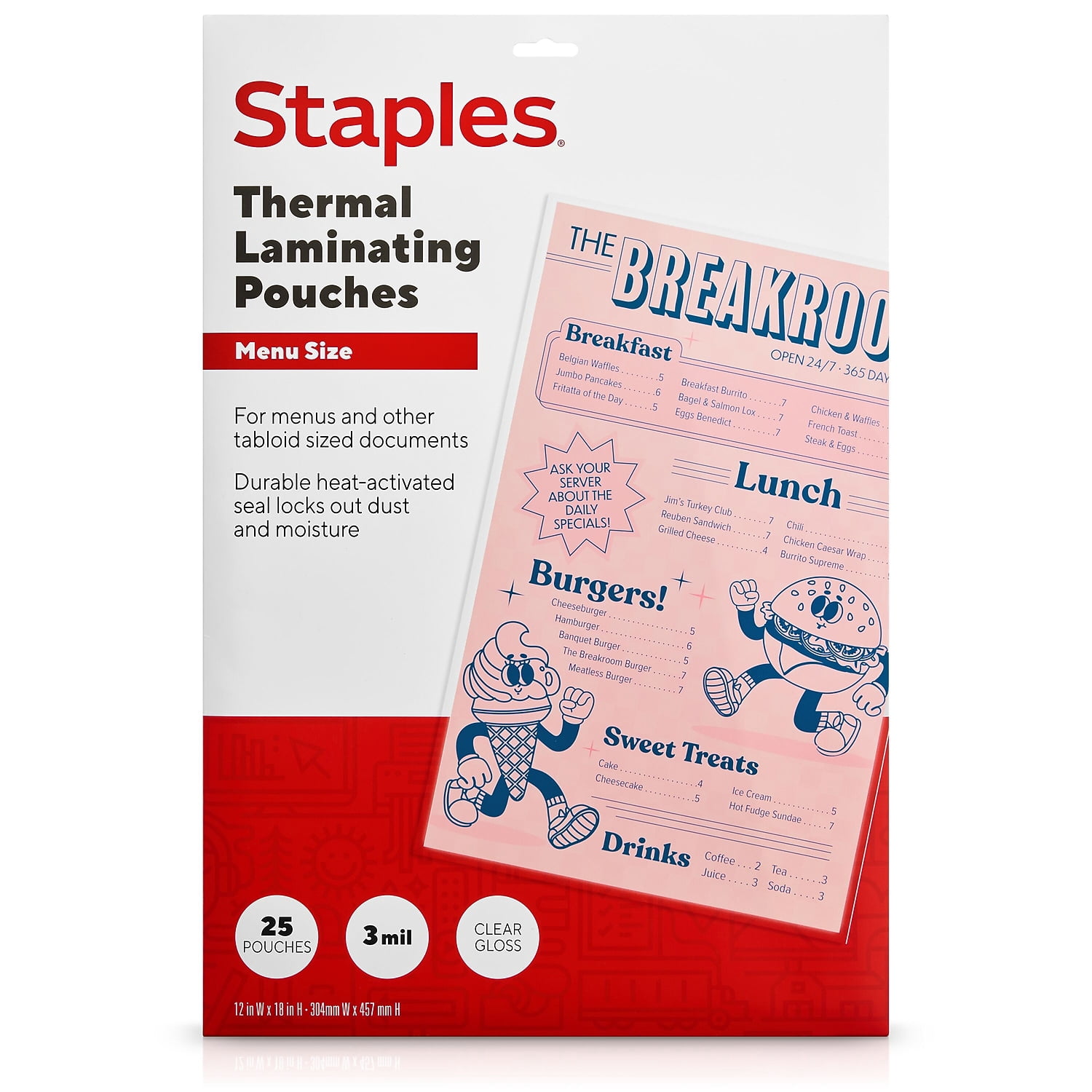 Staples Thermal Pouches Menu 25/Pack (17469) 19710