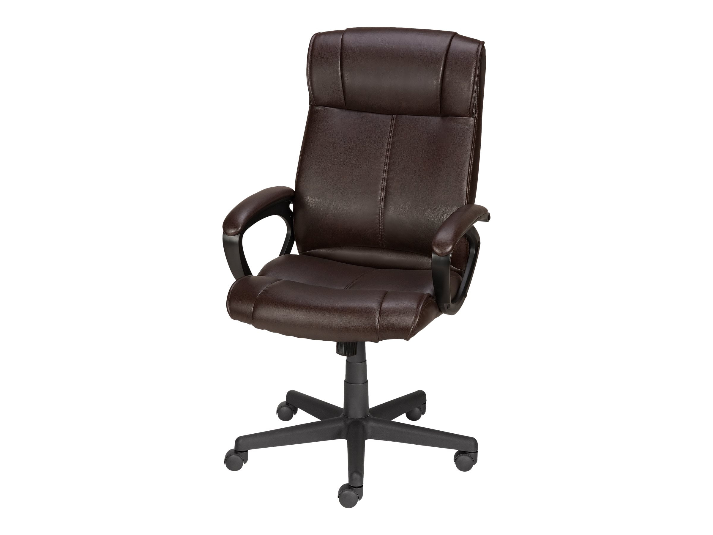 Staples Turcotte Luxura High Back Chair ergonomic recliner armrests ring shaped tilt swivel nylon faux leather brown Walmart