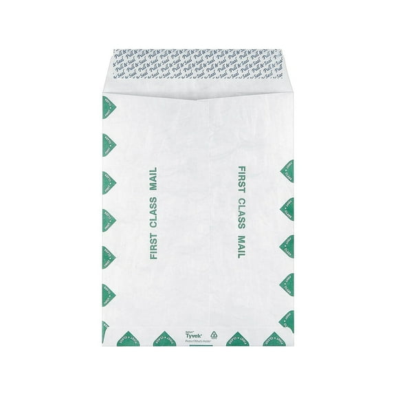 Staples Tyvek EasyClose Catalog Envelopes 9"L x 12"H White with Green Diamond Border 100/Box