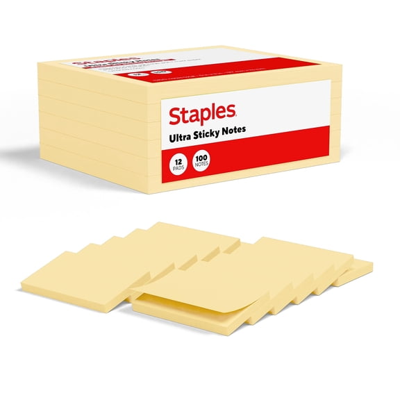 Staples Ultra Sticky Notes 3" x 5" Sunshine Collection 100 Sheets/Pad 12 Pads/Pack (ST62890)