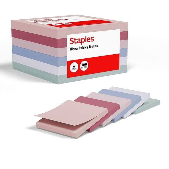 Staples Ultra Sticky Notes 4" x 4" Ocean Mist Collection 100 Sheets/Pad 6 Pads/Pack (ST62876)