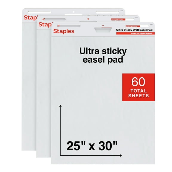 Staples Ultra Sticky Wall Easel Pad 25" x 30" 20 Sheets/Pad 3 Pads/Pack (ST62840)