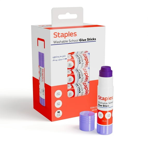 Staples Washable Purple Glue Sticks 18/Pack 51132