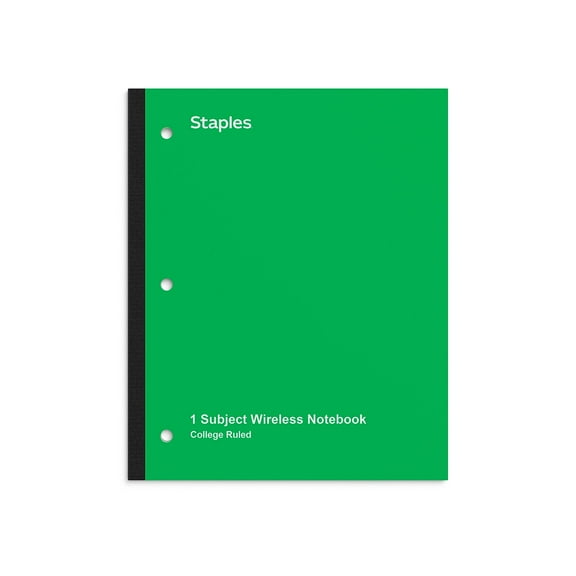 Staples Wireless 1-Subject Notebook 8.5" x 11" College Ruled 80 Sheets Green (TR58380) ST58380CVS