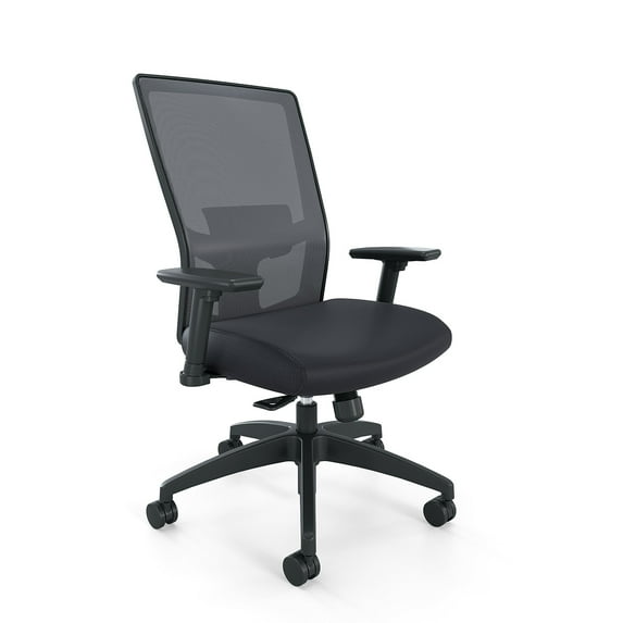 Staples Workplace Series 500 Black fabric task chair with adjustable lumbar and 2D arms