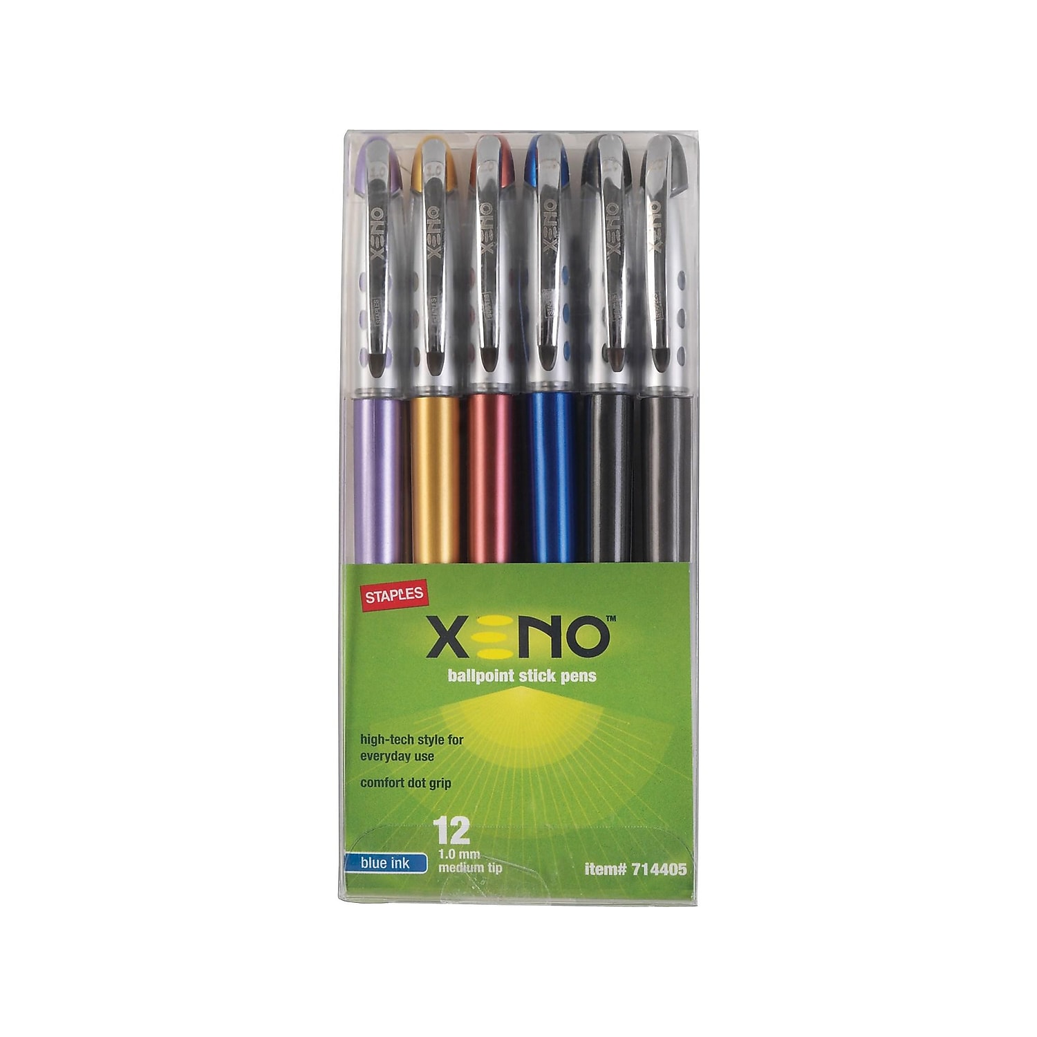 Staples Xeno Ballpoint Pens Medium Point Blue Ink 12/Pack (17839