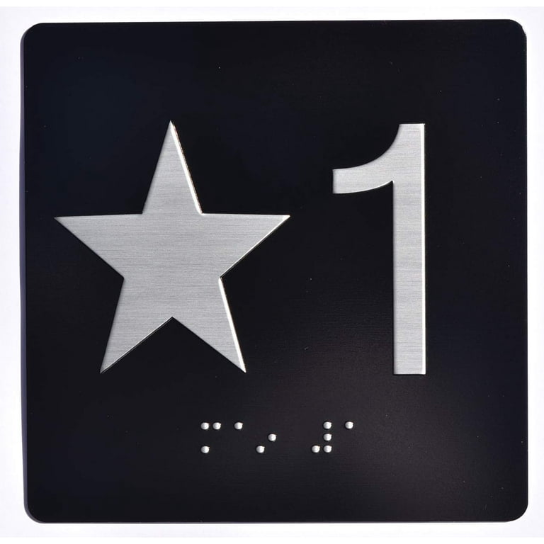Star 1 - Elevator Jamb Plate Sign with Braille and Raised Number