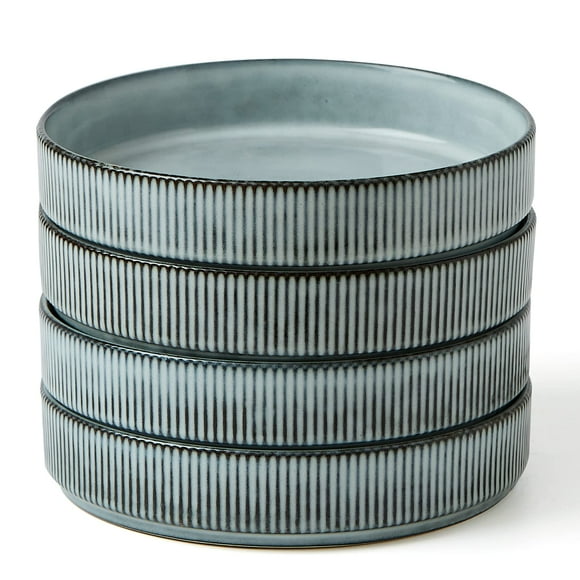 Star 7.5" Pasta Bowls Set of 4, Handcrafted Ceramic Salad Bowls, Double Reactive Glaze, Microwave Safe, Stackable for Kitchen, Party, Gifts, Smoky Blue