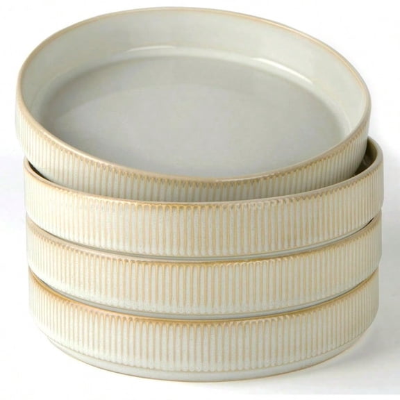 Star 8.25 Pasta Bowls Large Dinner Bowls Set Of 4 Salad Bowl Plates Shallow Bowls For Eating Cappuccino White