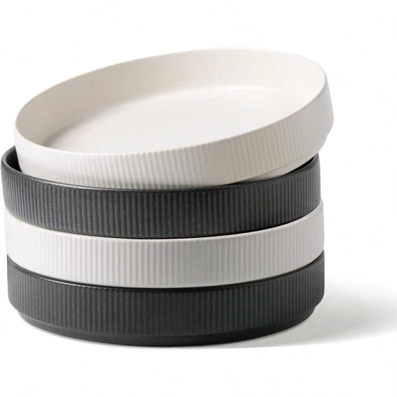 Star 8.25 Pasta Bowls Large Dinner Bowls Set Of 4 Salad Bowl Plates Shallow Bowls For Eating Dark Charcoal White Full Glaze Matte