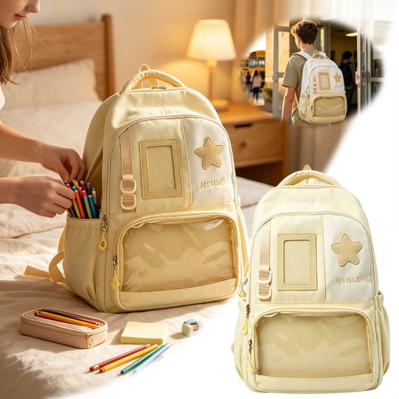 Star Accent Ita Backpack with Pin Display Mesh, Ita Bag for Women, Large Capacity Cotton-Polyester Pin Trading Backpack, Matte Texture Display Bag for Modern Hobbyists