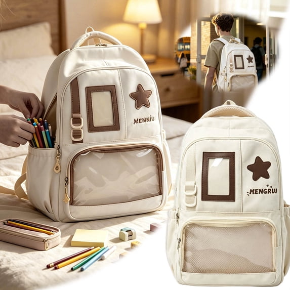 Star Accent Ita Backpack with Pin Display Mesh, Ita Bag for Women, Large Capacity Cotton-Polyester Pin Trading Backpack, Matte Texture Display Bag for Modern Hobbyists