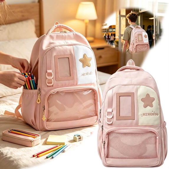 Star Accent Ita Backpack with Pin Display Mesh, Ita Bag for Women, Large Capacity Cotton-Polyester Pin Trading Backpack, Matte Texture Display Bag for Modern Hobbyists