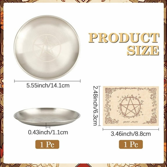 Star Altar Ritual Plate Dish Stainless Steel Flat Bowl Round Tray Prayer Offering Bowl Dish Candle Holder for Smudging Incense Burner Meditation Tarot Jewelry Dowsing Divination 5.55Inch