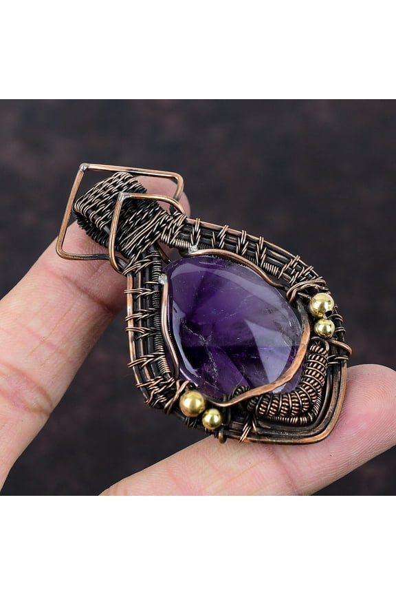 Star Amethyst Gemstone Jewelry Copper Gift For Sister Wire Wrapped Pendant 2.76"