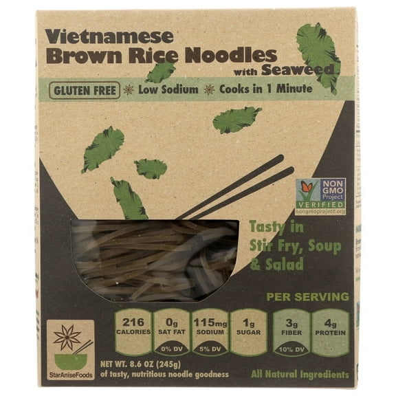 Star Anise Foods Vietnamese Brown Rice Noodles with Seaweed 8.6 oz Pack of 3