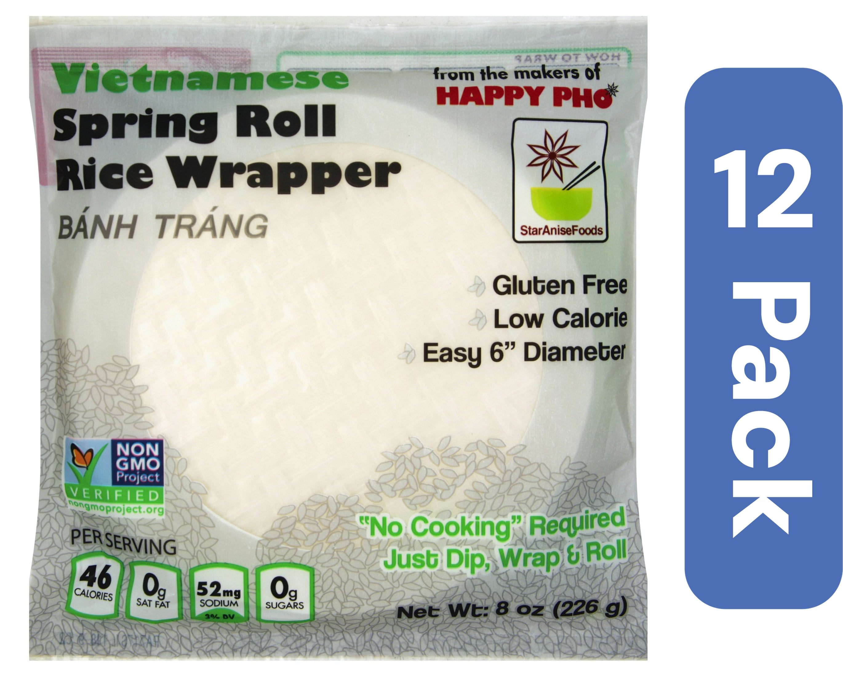 Star Anise Rice Wrapper No GMO Spring Roll Vegan 8 oz (Pack of 12)