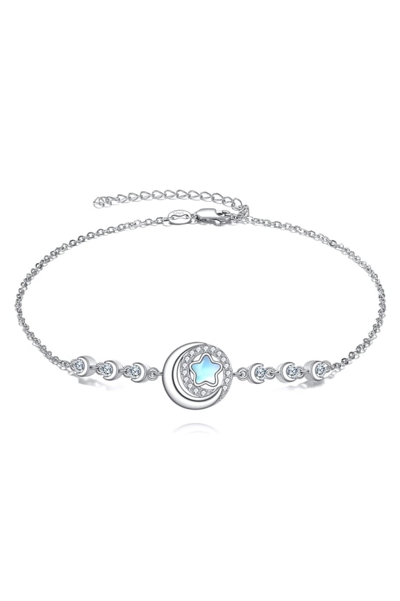Star Anklet Sterling Silver Moon and Star Moonstone Bracelet Jewelry Gifts for Women
