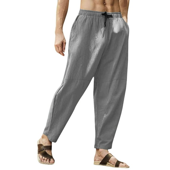 Star Apparel Big And Tall Sports Men Spring And Summer Pant Casual All Solid Color Cotton Linen Loose Trouser Fashion Beach Pant
