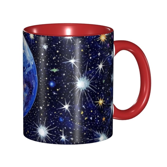 Star Around Planet Coffee Mug Fun Custom Ceramic Mugs 11oz Red