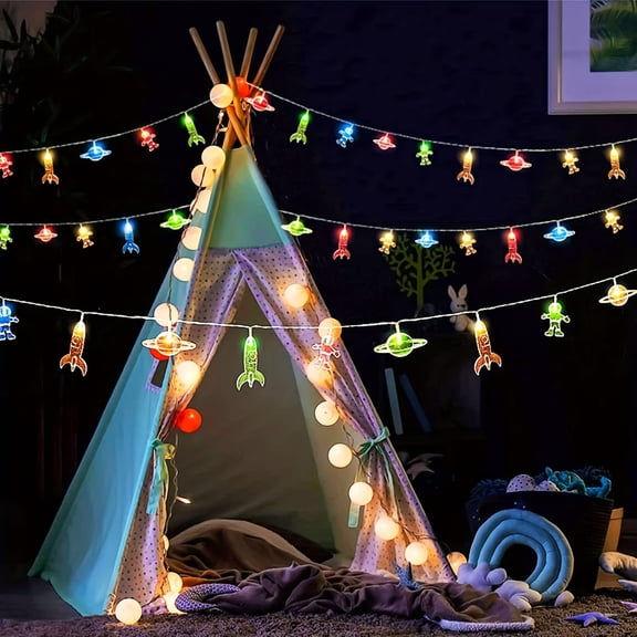 Star, Astronaut, and Rocket Decorative Light String - Perfect for Space-Themed Home and Party Decor