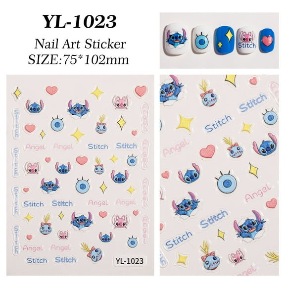 Star Baby Stitch Nail Art Sticker Embossed Three-dimensional Cartoon Blue Cute Nail Sticker