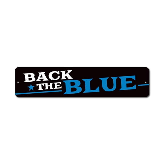 Star Back The Blue Sign, Custom Police Support Sign, Officer Appreciation & Respect Home Aluminum Decor - 4x18 inches