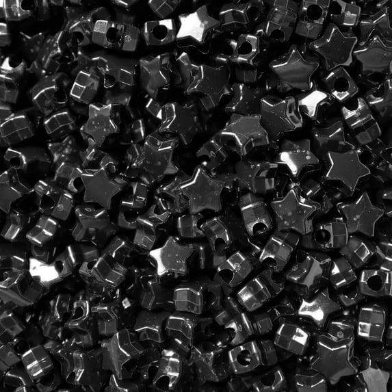 Star Beads Black Opaque 13mm Pony Beads Large Hole Made in USA