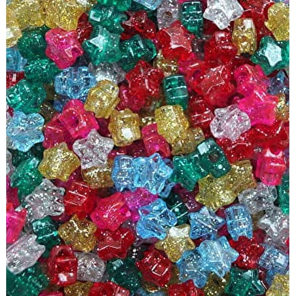 Star Beads Glitter Sparkle Mix 13mm Pony Beads Large Hole Made in USA