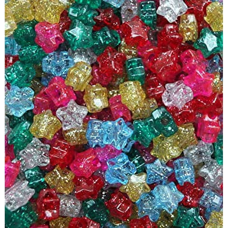 Star Beads Glitter Sparkle Mix 13mm Pony Beads Large Hole Made in USA 