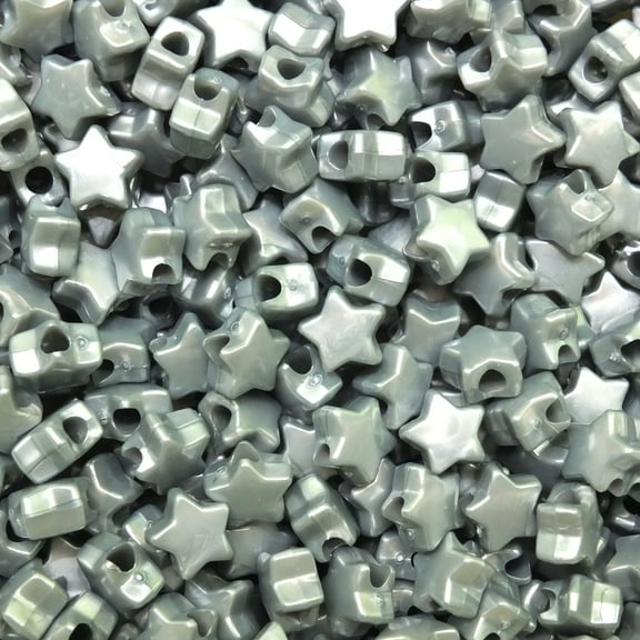 Star Beads Silver Gray Pearl 13mm Pony Beads Large Hole Made in USA