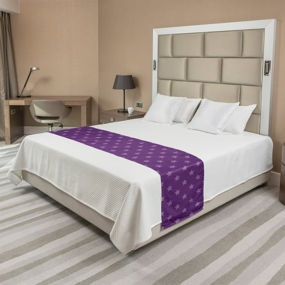 Star Bed Runner, Simplistic Purple Color Palette Monochromatic Design Shapes Repetition, Decorative Accent Bedding Scarf for Hotels Homes and Guestrooms, Queen, Purple and Mauve, by Ambesonne