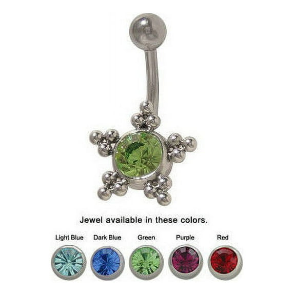Star Belly Button Ring with Jewel 14G Navel Jewelry Surgical Steel