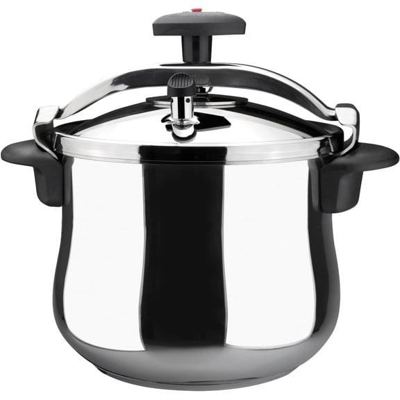 Star Belly Pressure Cooker 8.4 Qt 18/10 Stainless Steel, Rounded Bottom, 3 Safety Systems, Works on All Stovetops Including Induction, 8 PSI