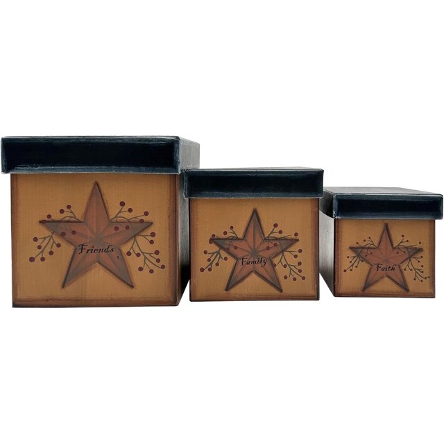 Star & Berries Papier Mache Nesting Boxes Faith Family Friends Country