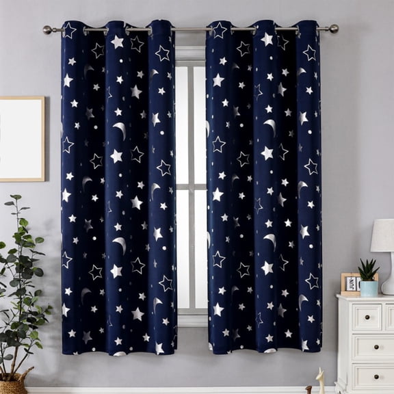 Star Blackout Curtain, Light Blocking Window Drape, Dreamy Star for Bedroom, Living Room and Indoor Outdoor Home Window Decor, Black, 51.9x63in
