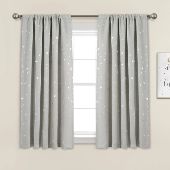 Star Blackout Window Curtain Panels Light Gray 52X63 Set