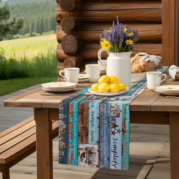 Star Bless This Home Star Table Runner 13x36in Non-Slip Cotton Linen Table Runners, Vintage Watercolor Farm Wood Grain Dresser Scarves TableRunner for Dinner Kitchen Dining Wedding Party