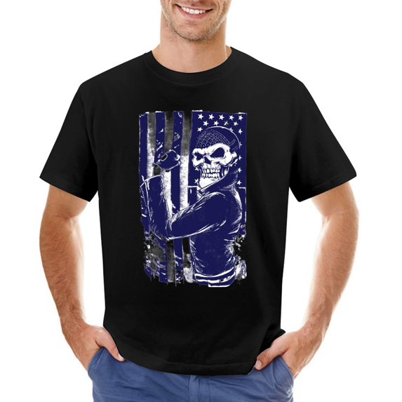 Star Blue Vintage Men’s T-Shirt 100% Cotton Casual Short Sleeve Tops Gift Tee Black 5XL