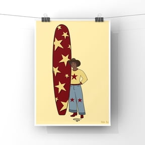 Star Boy Surfer Cowboy Poster, Yellow Red Western Art