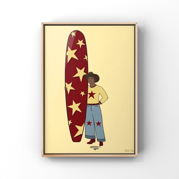 Star Boy Yellow And Red Surfer Cowboy Poster, Western Surf Art