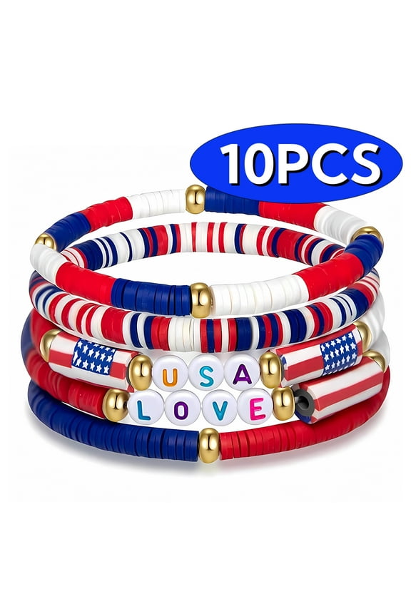 Patriotic Bracelets for Women USA Bracelets Star Memorial Day Patriotic Jewelry Fourth of July Party Favors American Flag Bracelets for Independence Day Labor Day Veterans Day Set1