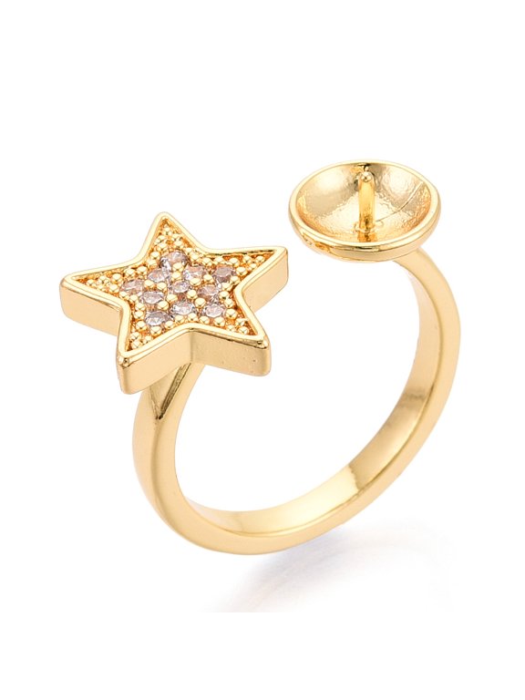 Star Brass Micro Pave Cubic Zirconia Cup Peg Ring Settings Adjustable Ring Settings for Half Drilled Beads Real 18K golden Plated 12mm Inner Diameter: 17mm Pin: 0.8mm