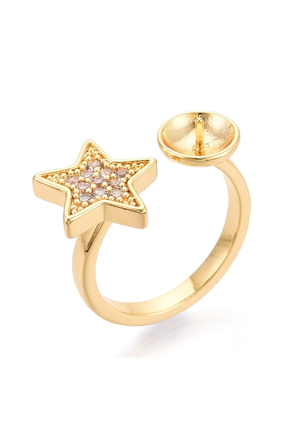 Star Brass Micro Pave Cubic Zirconia Cup Peg Ring Settings Adjustable Ring Settings for Half Drilled Beads Real 18K golden Plated 12mm Inner Diameter: 17mm Pin: 0.8mm