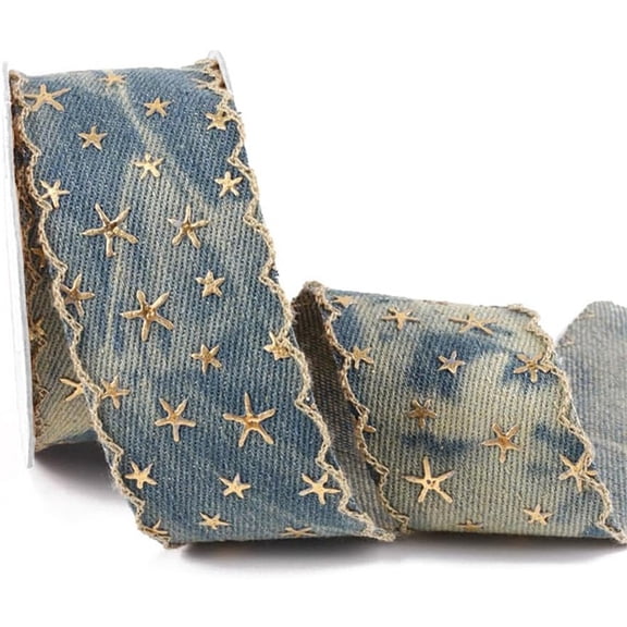 Star Bronzing Denim Polyester Ribbon Webbing Starry Trim Strip for Party Decoration Gift Packing Slate Gray 1-5/8 inch(40mm)