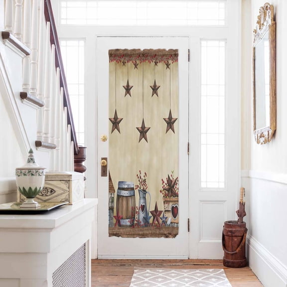 Star Brown Door Curtains for Door Window, French Sidelight Front Back Door Curtains With Tieback, Farmhouse American Country Vintage Berry Kitchen Rod Pocket Drapes Panel, 25"x72"