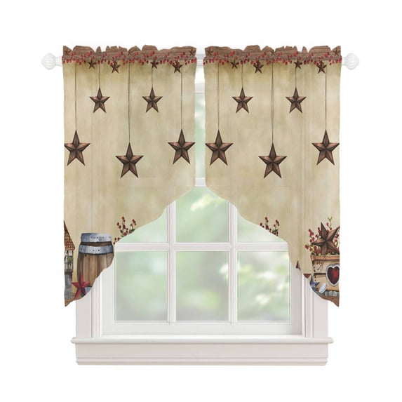 Star Brown Swag Valances for Windows, Farmhouse American Country Vintage Berry Rod Pocket Sheer Valances for Small Windows, Swag Toppers Light Filtering for Kitchen Living Room 2 Panels 36''x36''