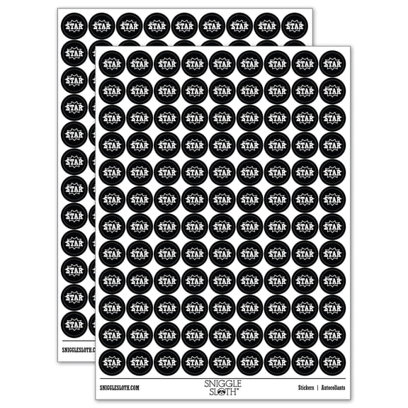 Star Burst Fun Text Teacher School 200+ Round Stickers - Black - Gloss Finish - 0.50" Size