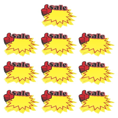 Star Burst [Sale] with Thumb Signs Price Tags 3.5 x 2.8 Inch Red Border Yellow Color for Retail Sales Pricing 200 Pcs