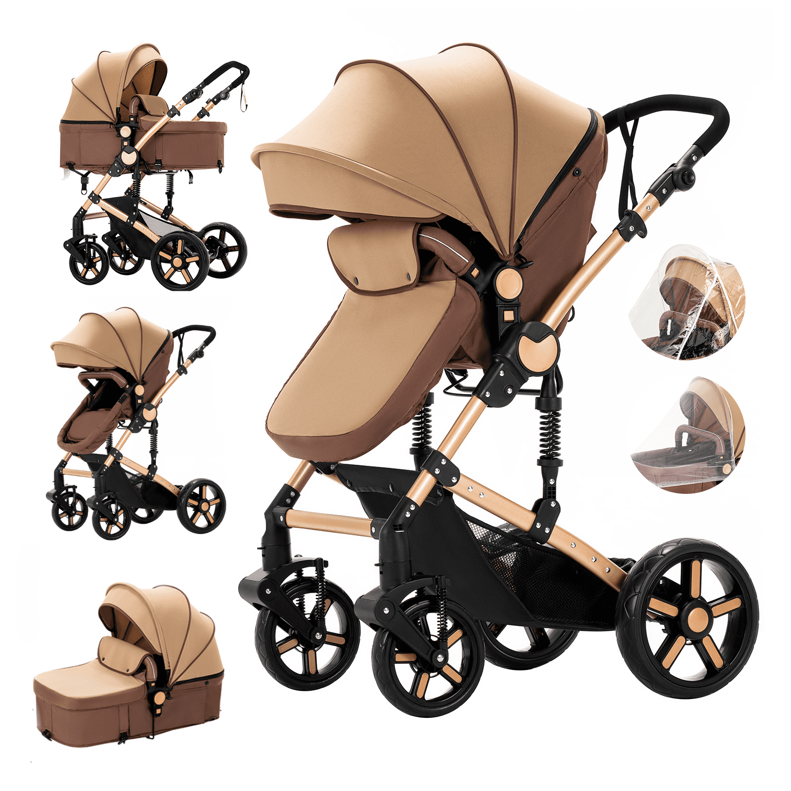 Star_Byul Baby Stroller Foldable Baby Pushchair with Cup Holder,Storage Bag,Reversible Baby Carriage for Newborns to Toddlers,Unisex,KHAKI